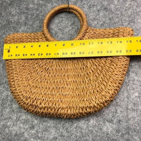 Crossi Woven Boho Paper Straw Half Moon Round Circle Handle Large Bag - Picture 4 of 7